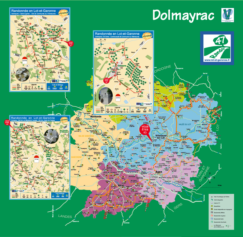 carte du lot et garonne et éclatés pour les randonnées locales